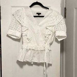 J. Crew reimagined. Cotton eyelet lace wraparound summer top. NWOT. Size small